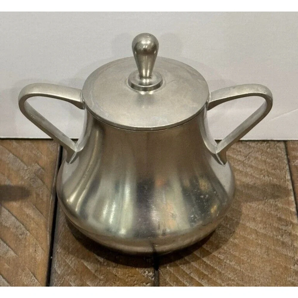 Sevst Cast Pewter Creamer & Sugar Set w/Lid Holland - 3 Piece Set
